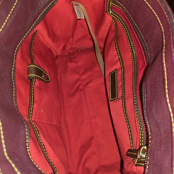 Dooney & Bourke Merlot Leather Satchel with Brown Trim and Yellow Stitching - Picture 6 of 6